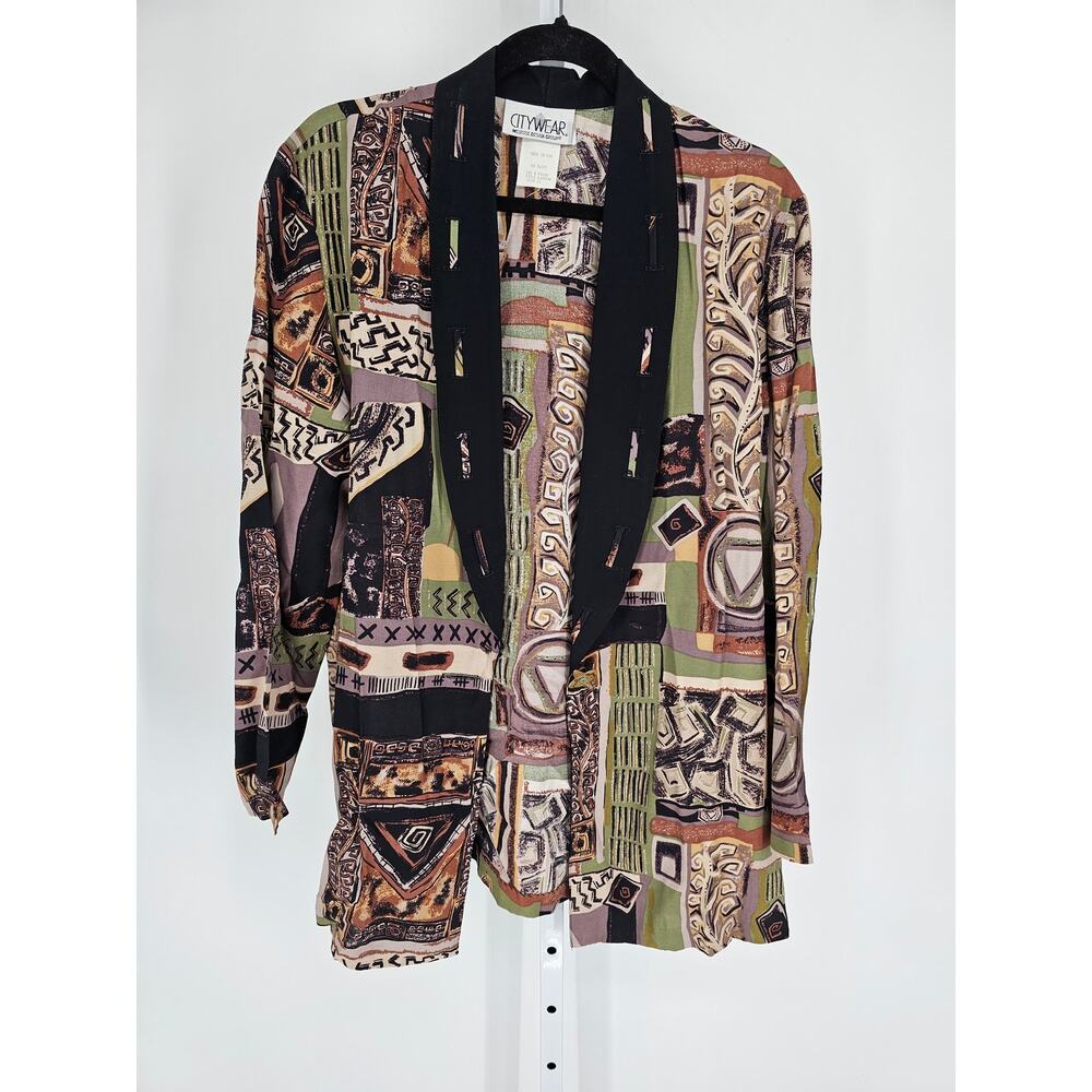 Vintage 1980s Citywear Womens Sz 12 Blazer Jacket Abstract Art To wear